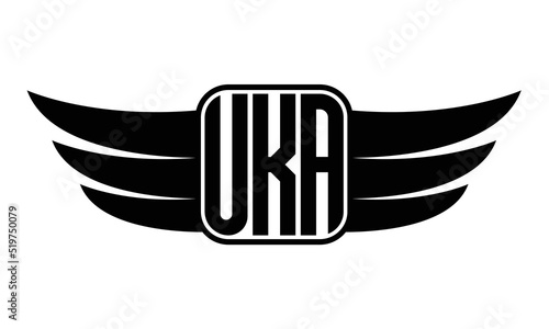 UKA three Letter wing minimalist creative concept icon eagle symbol professional black and white logo design, Vector template photo