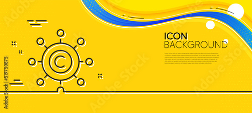 Copywriting network line icon. Abstract yellow background. Copyright sign. Content networking symbol. Minimal copywriting network line icon. Wave banner concept. Vector