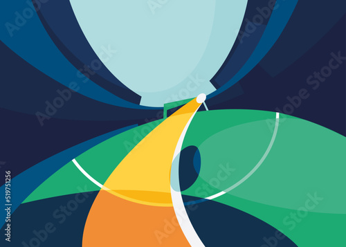 Creative soccer banner with flying ball. Placard design in abstract style.