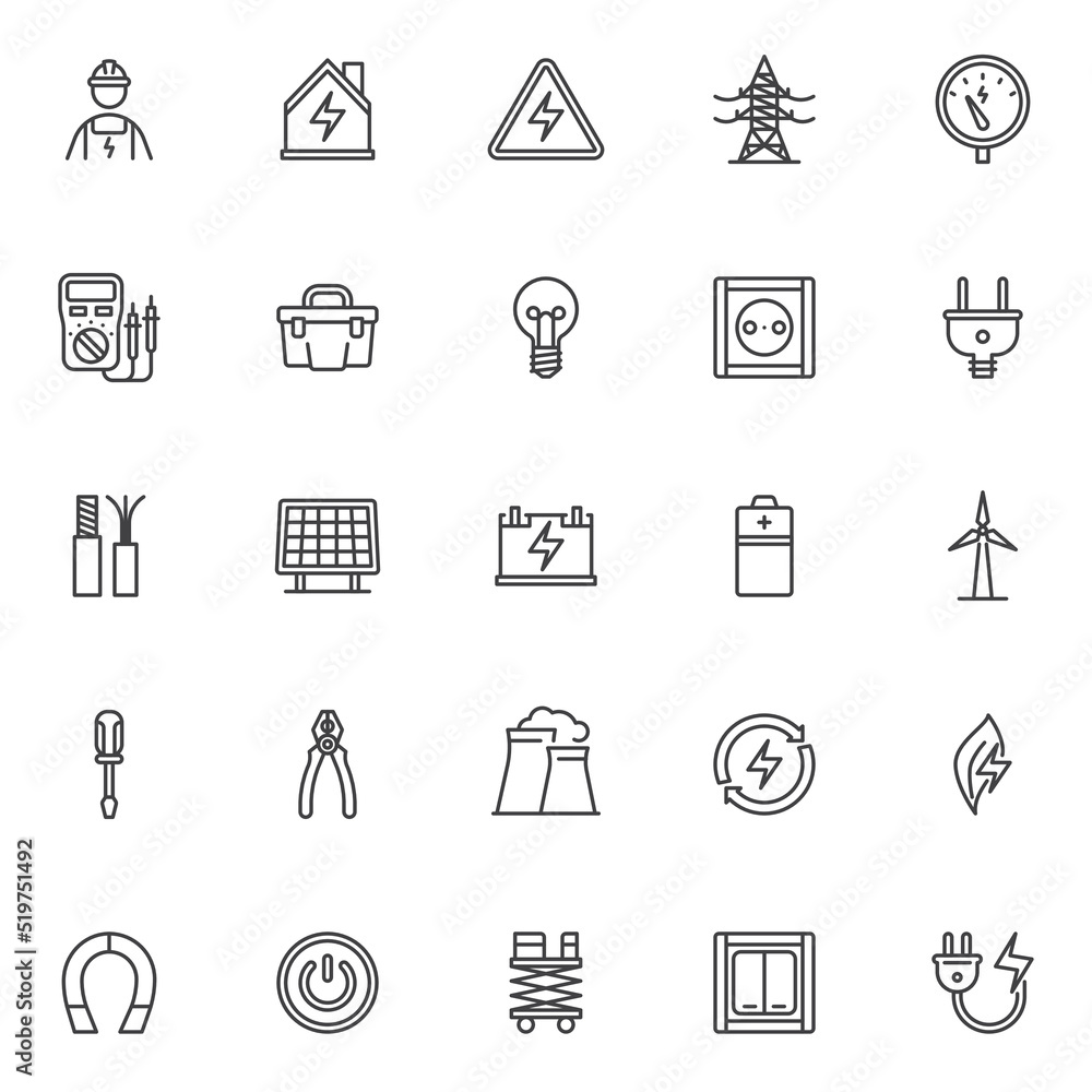 Electricity energy line icons set Electricity energy line icons set