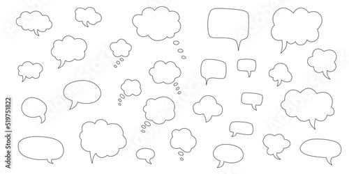 Speech bubble hand draw doodle set. Editable stroke. Vector stock illustration isolated on white background for comic graphic book. 