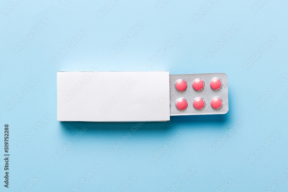 Blank White Product Package Box Mock-up. Open blank medicine drug box with blister top view Blank White Product Package Box Mock-up. Open blank medicine drug box with blister top view