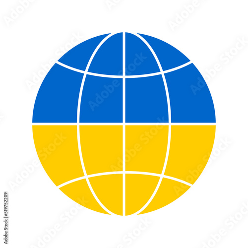 Peace icon in the colors of the flag of Ukraine yellow and blue. Round planet isolated on white background. Vector.