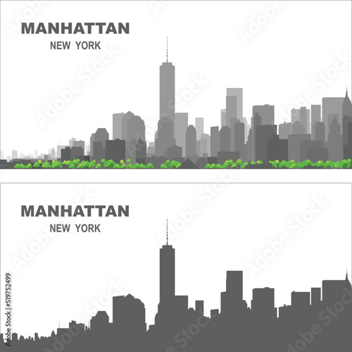 Vector illustration silhouette of Manhattan, New York City, USA