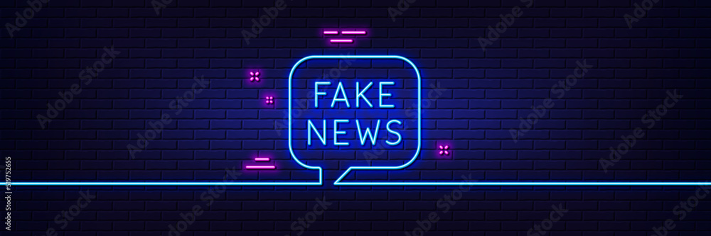 Neon light glow effect. Fake news line icon. Propaganda conspiracy chat sign. Wrong truth symbol. 3d line neon glow icon. Brick wall banner. Fake news outline. Vector Neon light glow effect. Fake news line icon. Propaganda conspiracy chat sign. Wrong truth symbol. 3d line neon glow icon. Brick wall banner. Fake news outline. Vector