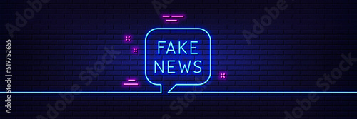 Neon light glow effect. Fake news line icon. Propaganda conspiracy chat sign. Wrong truth symbol. 3d line neon glow icon. Brick wall banner. Fake news outline. Vector