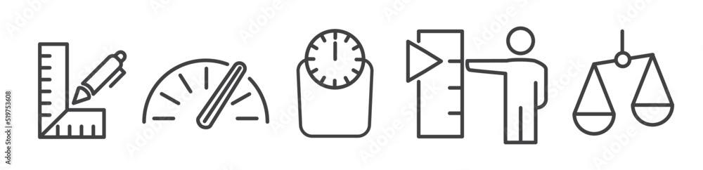 Measure, gauge and scale - thin line icon collection on white background - vector illustration - measurement Set 01 Measure, gauge and scale - thin line icon collection on white background - vector illustration - measurement Set 01