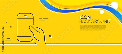 Hold Smartphone icon. Abstract yellow background. Give Cellphone or Phone sign. Ð¡ommunication Mobile device symbol. Minimal hold Smartphone line icon. Wave banner concept. Vector