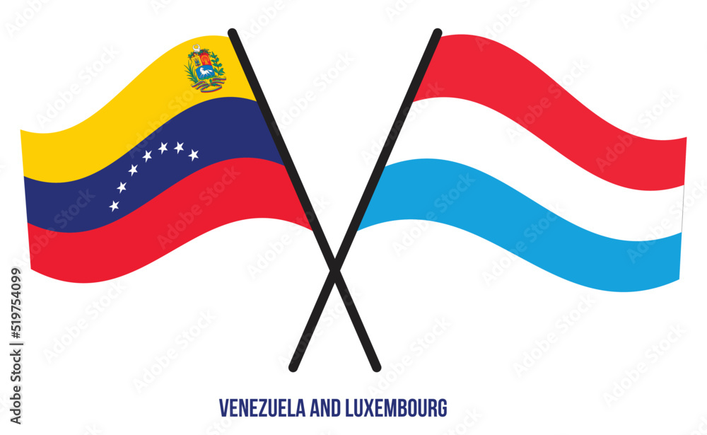 Venezuela and Luxembourg Flags Crossed And Waving Flat Style. Official Proportion. Correct Colors.