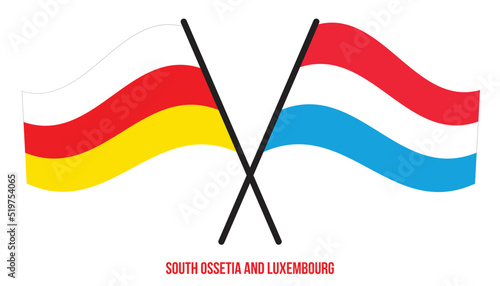 South Ossetia and Luxembourg Flags Crossed And Waving Flat Style. Official Proportion