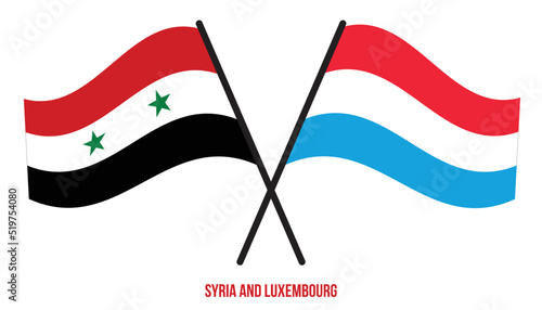Syria and Luxembourg Flags Crossed And Waving Flat Style. Official Proportion. Correct Colors.