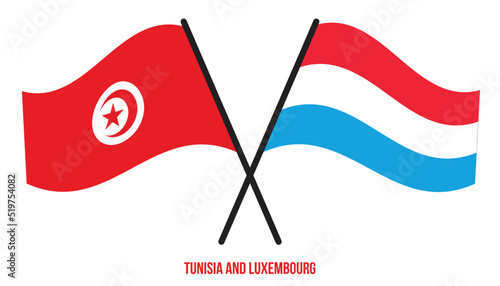 Tunisia and Luxembourg Flags Crossed And Waving Flat Style. Official Proportion. Correct Colors.
