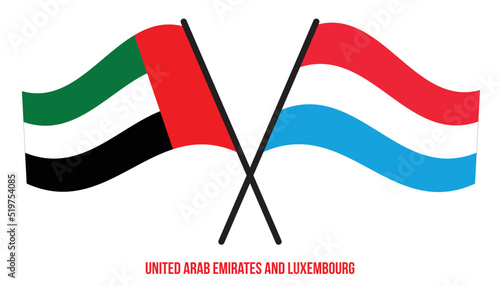 United Arab Emirates and Luxembourg Flags Crossed And Waving Flat Style. Official Proportion.