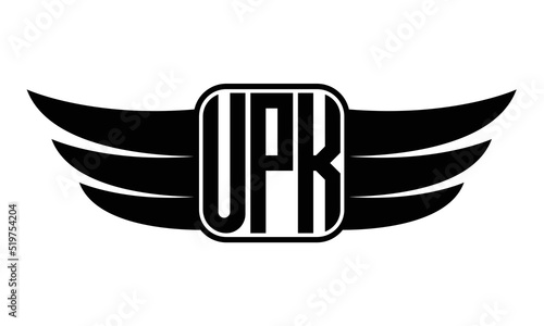 UPK three Letter wing minimalist creative concept icon eagle symbol professional black and white logo design, Vector template photo