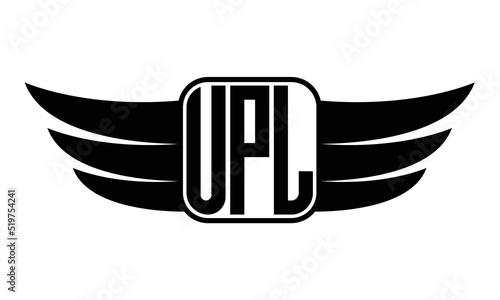 UPL three Letter wing minimalist creative concept icon eagle symbol professional black and white logo design, Vector template photo