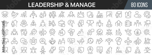 Leadership and manage line icons collection. Big UI icon set in a flat design. Thin outline icons pack. Vector illustration EPS10