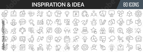 Inspiration and idea line icons collection. Big UI icon set in a flat design. Thin outline icons pack. Vector illustration EPS10