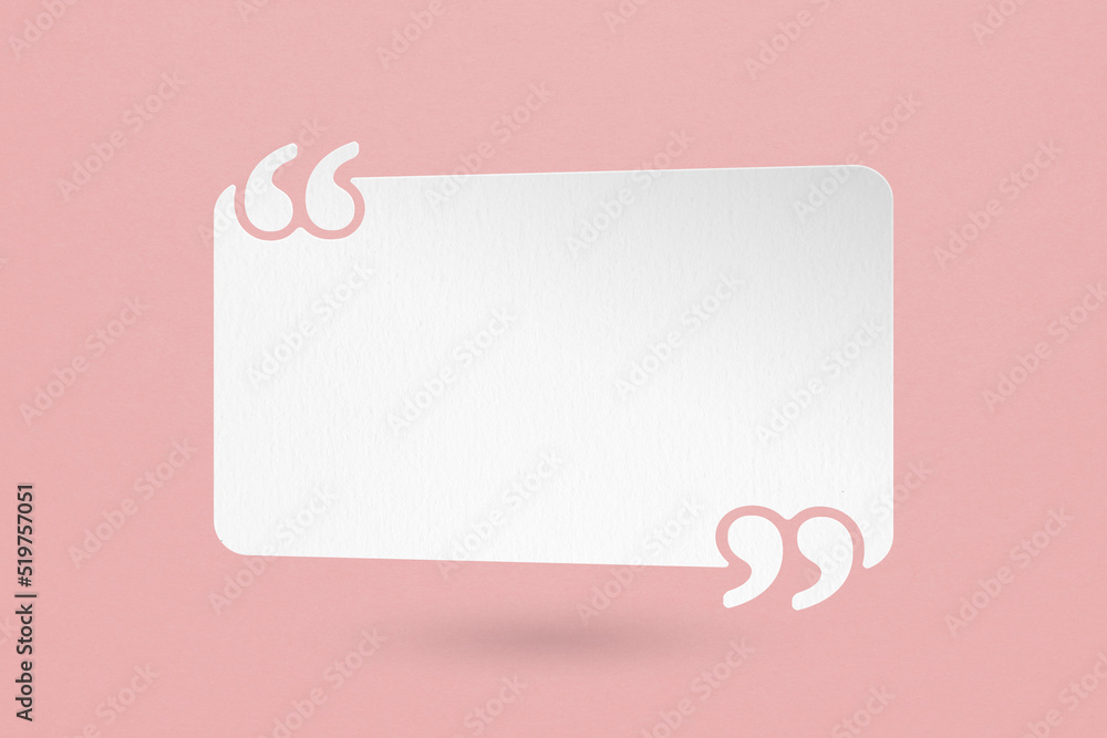 grunge white paper cut quote background with quotation marks on grunge pink paper  useful for customer reviews and product testimonials, report, presentation