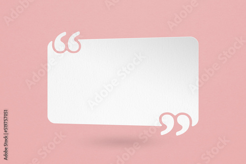 grunge white paper cut quote background with quotation marks on grunge pink paper  useful for customer reviews and product testimonials, report, presentation