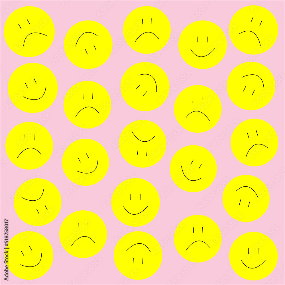 Yellow emoticons on a pink background smile fun Yellow emoticons on a pink background smile fun
