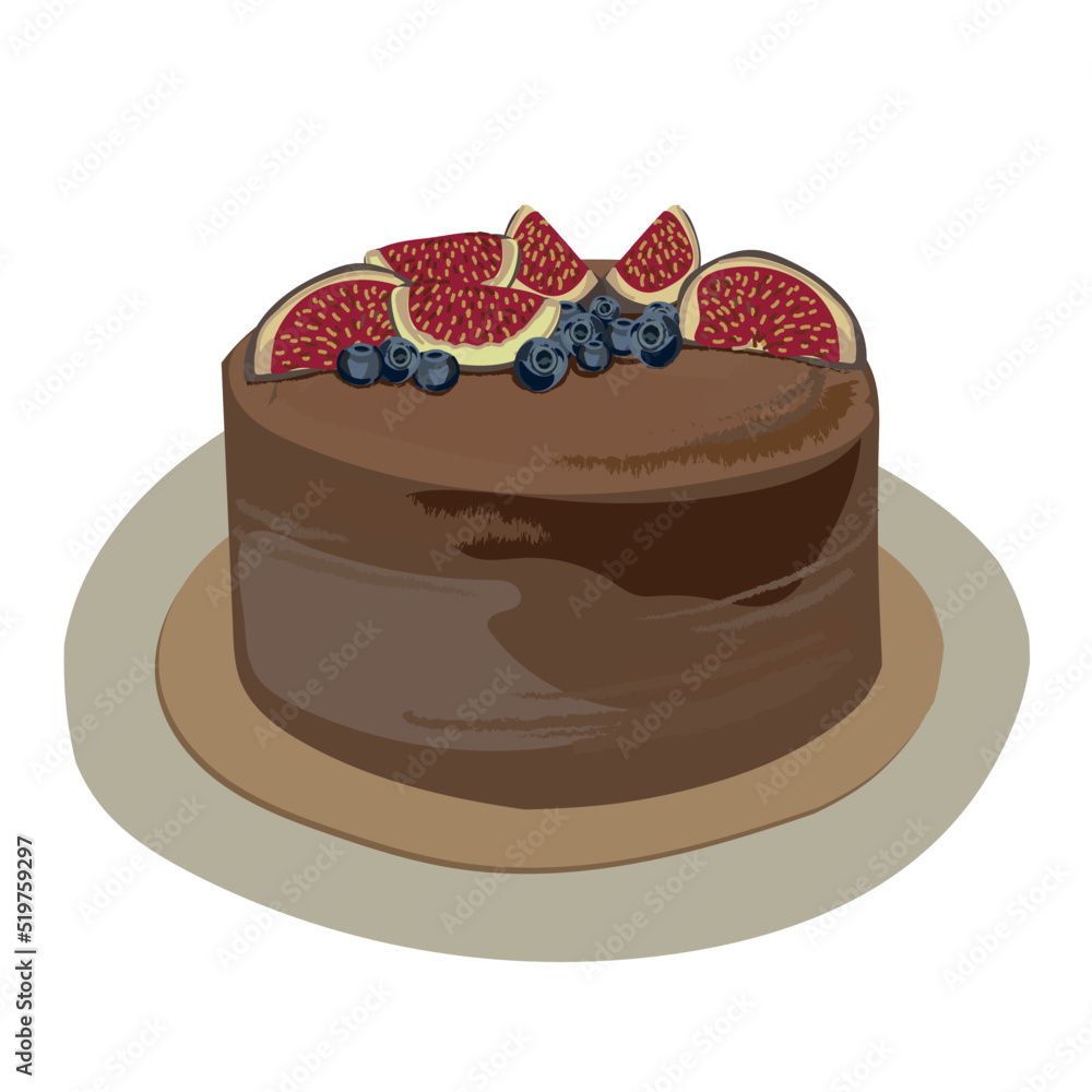 Illustration of cake with chocolate and fruits. Illustration of cake with chocolate and fruits.