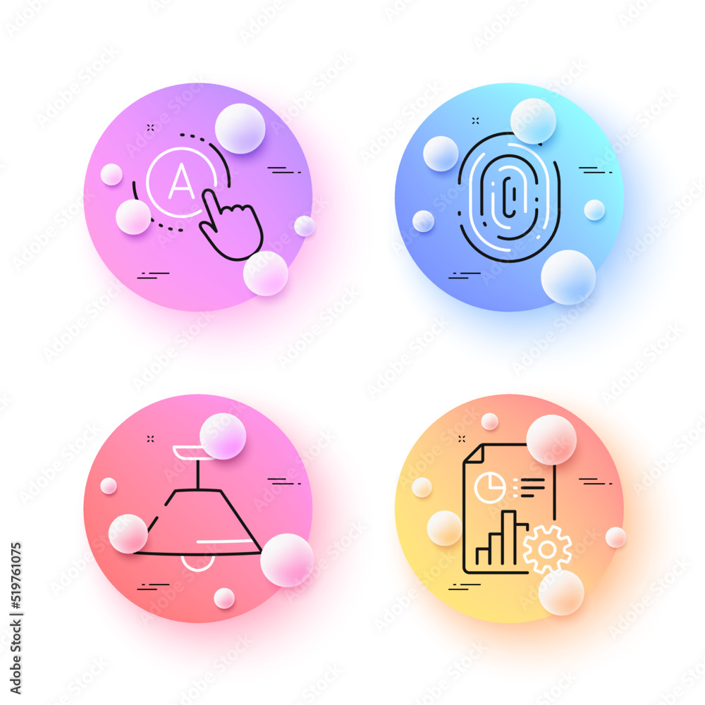 Report, Ceiling lamp and Ab testing minimal line icons. 3d spheres or balls buttons. Fingerprint icons. For web, application, printing. Presentation document, Chandelier light, A test. Vector Report, Ceiling lamp and Ab testing minimal line icons. 3d spheres or balls buttons. Fingerprint icons. For web, application, printing. Presentation document, Chandelier light, A test. Vector