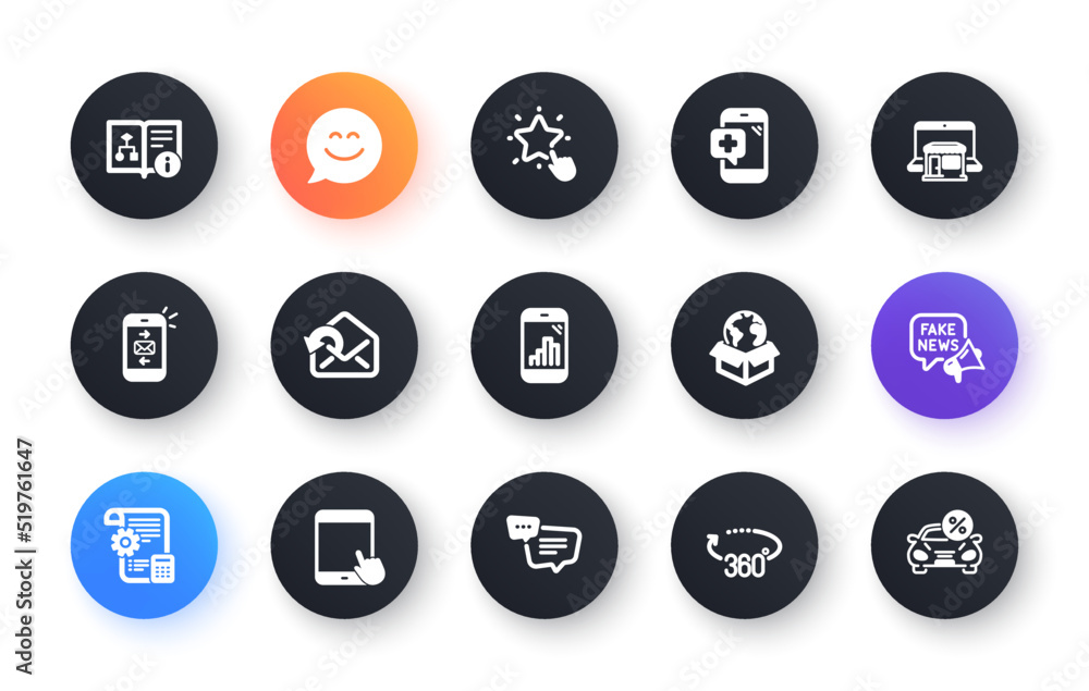 Minimal set of Mail, Marketplace and Send mail flat icons for web development. Ranking star, Smile chat, Tablet pc icons. Technical algorithm, Delivery service, Medical phone web elements. Vector Minimal set of Mail, Marketplace and Send mail flat icons for web development. Ranking star, Smile chat, Tablet pc icons. Technical algorithm, Delivery service, Medical phone web elements. Vector