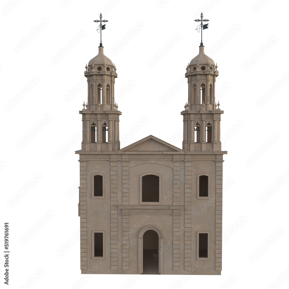 old church isolated on white - 3d illustration