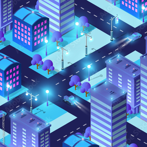 Night background isometric smart blue 3D illustration.