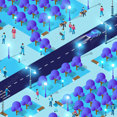 Night background isometric smart blue 3D illustration.