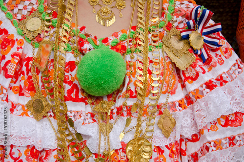 Pollera Panamanian women's traditional costume at Carnival - stock photo photo