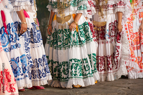 Pollera Panamanian women's traditional costume at Carnival - stock photo photo