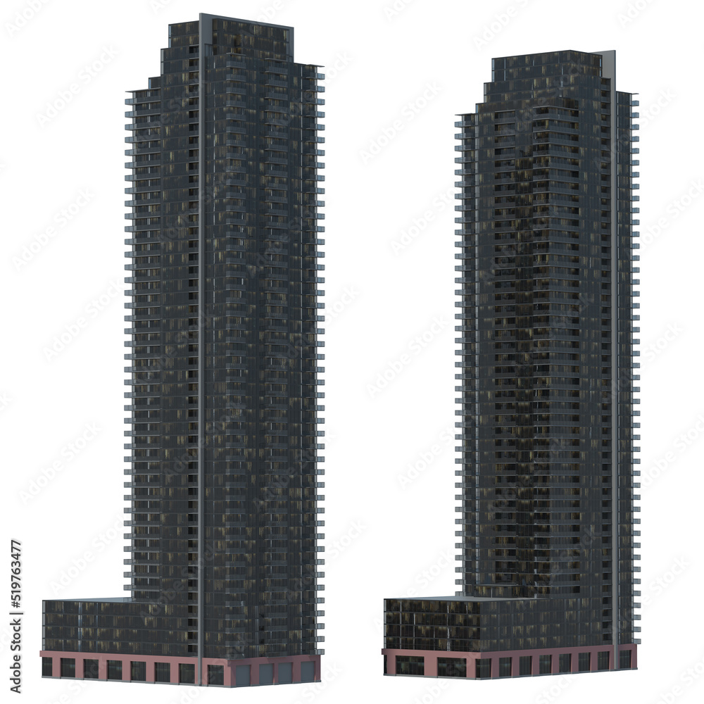 Skyscraper buildings isolated on white - 3d illustration