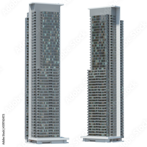 Skyscraper buildings isolated on white - 3d illustration