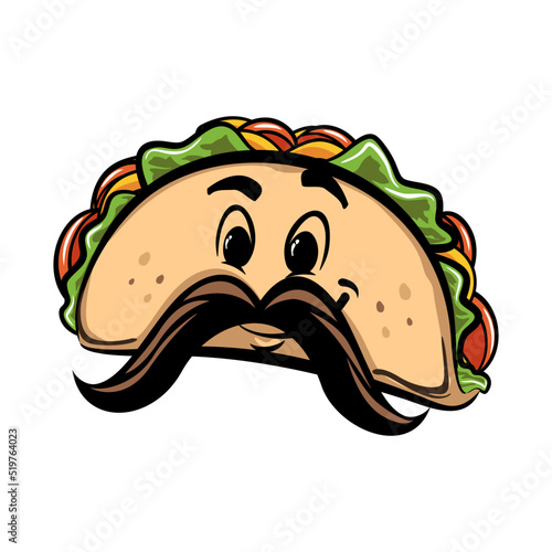 cute and friendly mustache taco pictogram illustration vector