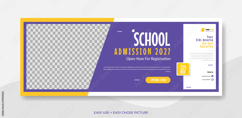 Obraz premium School admission web banner template design illustration