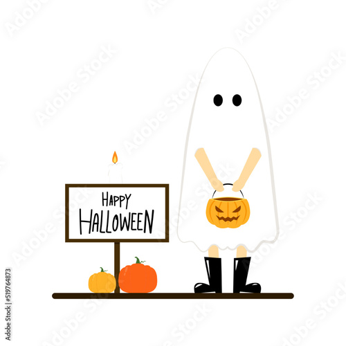 Man or gril wearing white spirits disguised as ghosts in the Halloween festivities. character design vector illustration. Cute ghost cartoon.