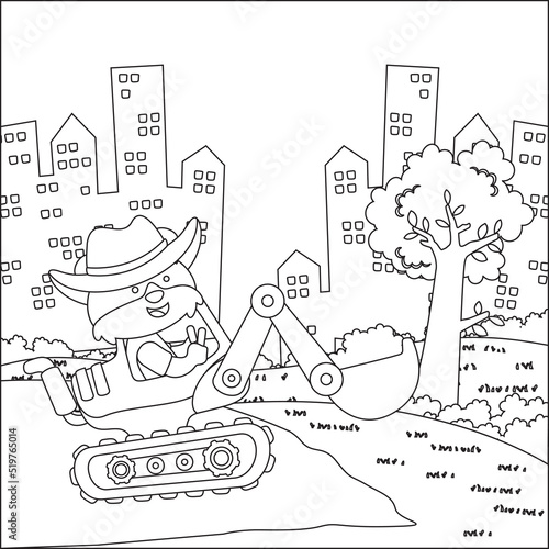 Vector illustration of heavy tool with cute animal Creative vector Childish design for kids activity colouring book or page.