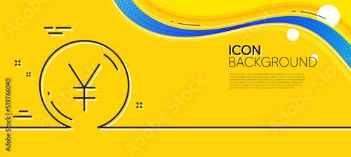 Yen money line icon. Abstract yellow background. Jpy currency sign. Cash coin symbol. Minimal yen money line icon. Wave banner concept. Vector