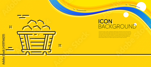 Coal trolley line icon. Abstract yellow background. Mine wagon sign. Stone or Rock cart symbol. Minimal coal trolley line icon. Wave banner concept. Vector