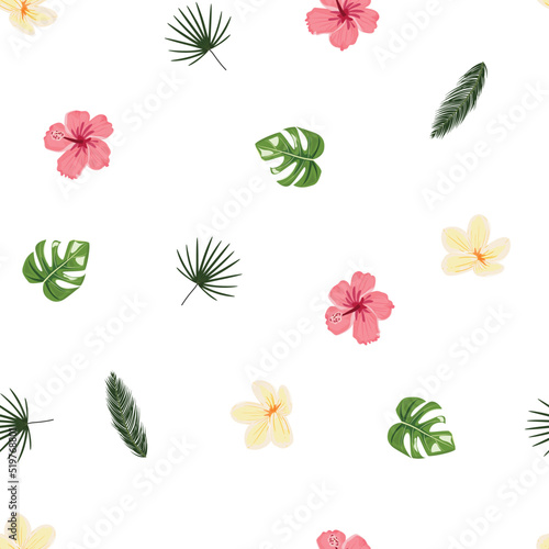 Hibiscus and plumeria seamless pattern. For textile, wrapping paper, packaging.