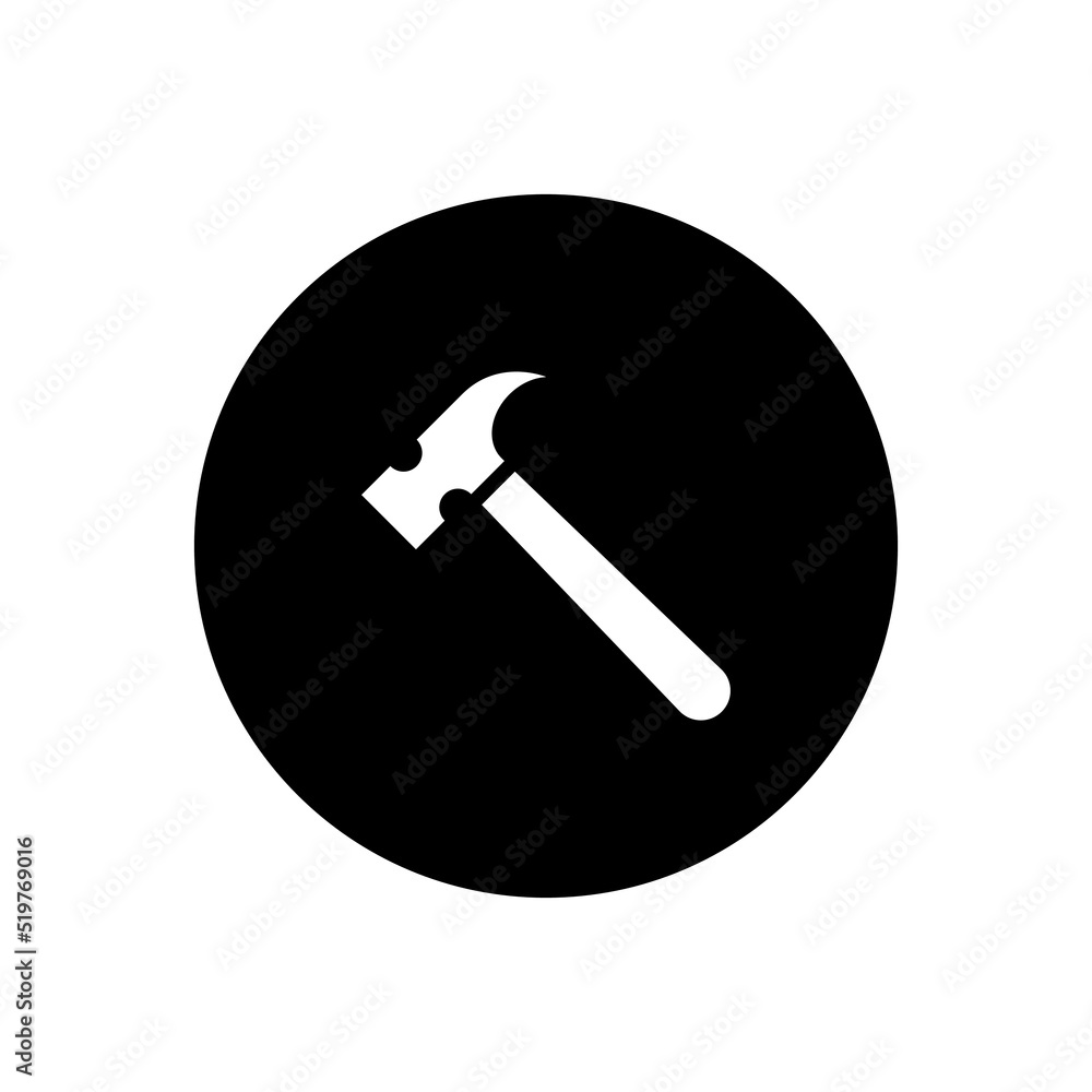Hammer icon vector isolated on circle background Hammer icon vector isolated on circle background