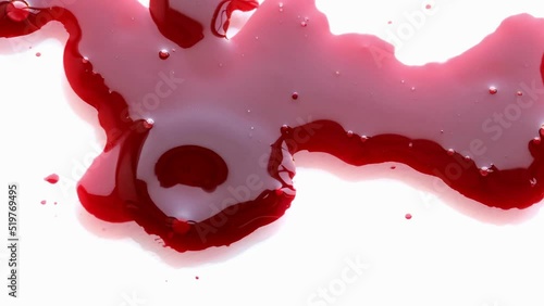 dripping blood into a bloody thick puddle on a white background
