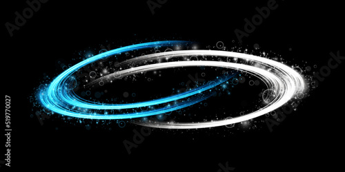Abstract light lines of movement and speed with sparkles in blue and white. Light everyday glowing effect. semicircular wave, light trail curve swirl, car headlights, incandescent optical fiber png.