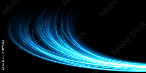 Modern and super natural abstract high speed motion. Dynamic speed leaving behind light trails of movement on a dark blue background. Technology template for background, design, banner or poster.