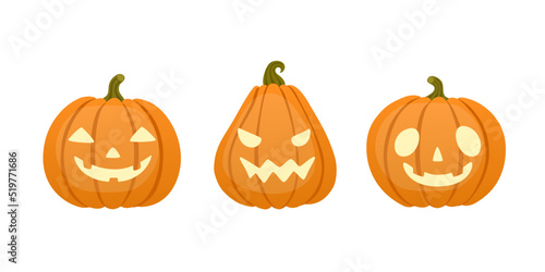Cartoon halloween pumpkin set. Cute traditional halloween lantern vector collection.