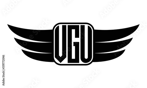 VGU three Letter wing minimalist creative concept icon eagle symbol professional black and white logo design, Vector template photo