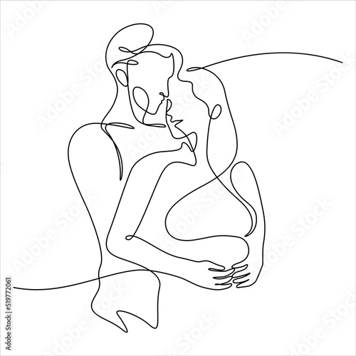 continuous line drawing of couple hug together vector illustration.