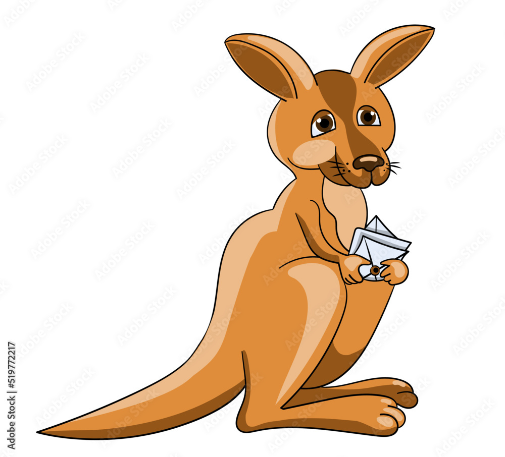 Cartoon illustration of a postman kangaroo with letters in its bag. Mail delivery icon. Vector illustration, isolated on white. Cartoon illustration of a postman kangaroo with letters in its bag. Mail delivery icon. Vector illustration, isolated on white.