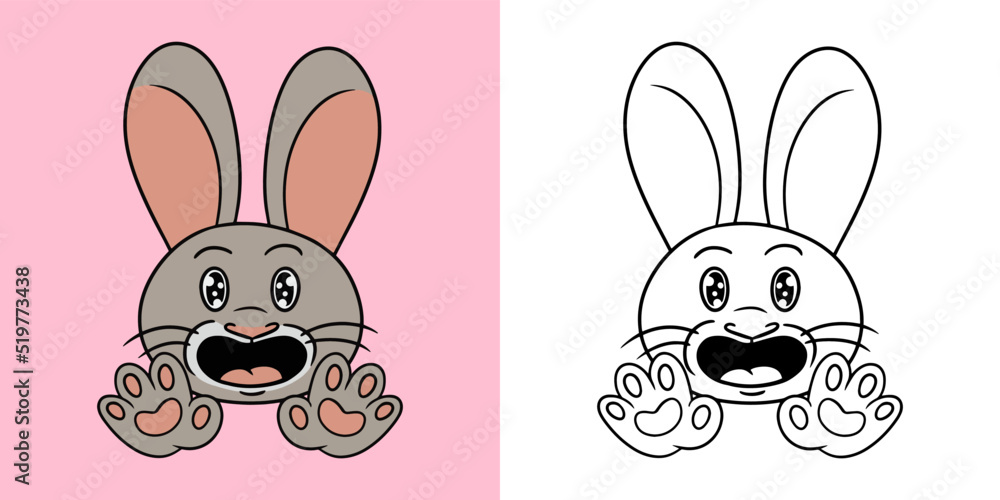 Horizontal picture. Rabbit character, Funny cute rabbit, character emotions, excitement, cartoon-style vector